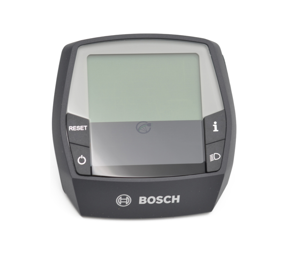 Vorderansicht des Bosch Intuvia Fahrradcomputers, das Display und die Tasten sind gut sichtbar.